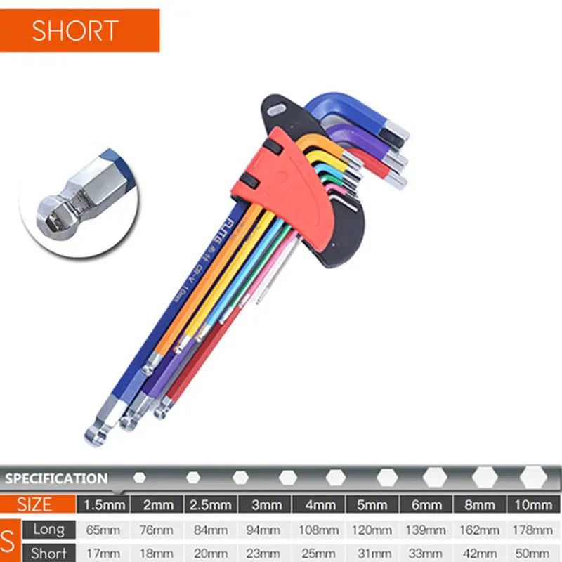 Allen Key 1.5-10mm Socket Wrench Set Colorful Double-End Torx Star L Ball-End Hex Allen Key Universal Spanner Repair Hand Tools