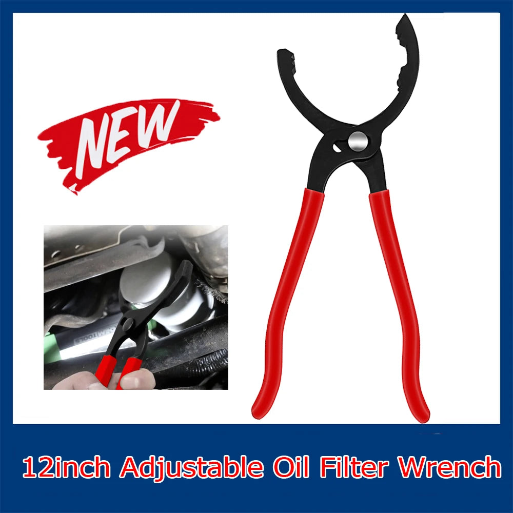 12" Adjustable Oil Filter Pliers Wrench – Drop Forged Steel, Chrome Plated