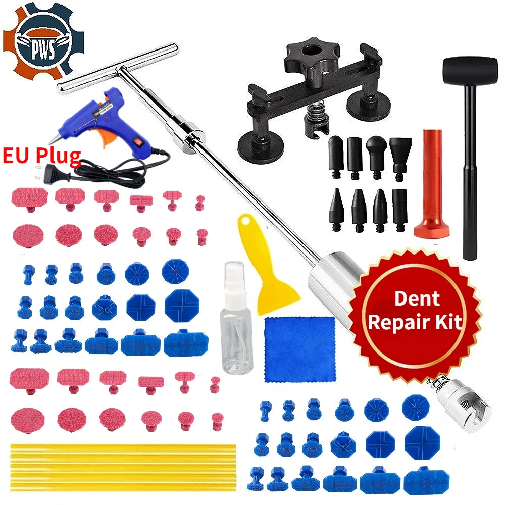 Car Dent Repair Tool Kit – Long &amp; Bridge Pullers with Glue Gun