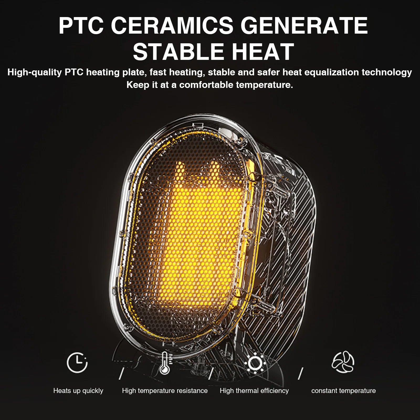 1200W Mini Electric Space Heater – PTC Ceramic Heating Plate Desktop Fan