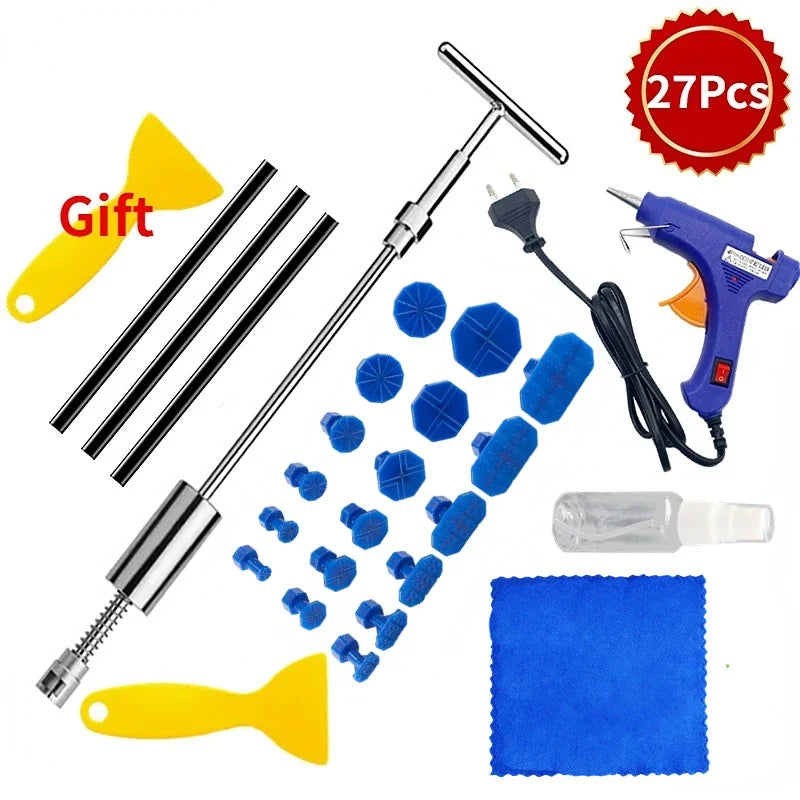 Car Dent Repair Tool Kit – Long &amp; Bridge Pullers with Glue Gun