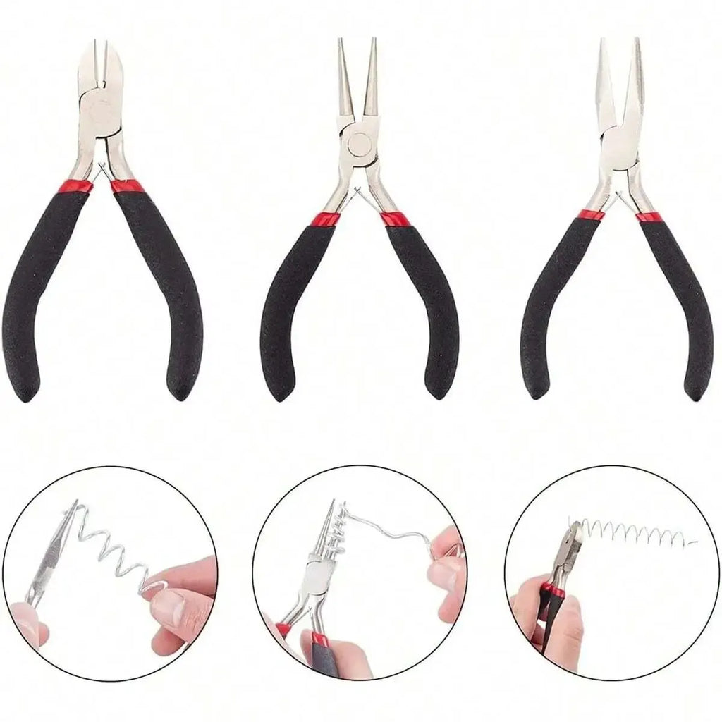 3pcs Jewelry Making Pliers Set – Needle Nose, Chain Nose, Round Nose &amp; Wire Cutter