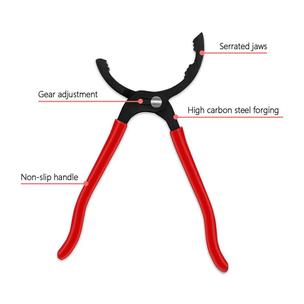 12" Adjustable Oil Filter Pliers Wrench – Drop Forged Steel, Chrome Plated