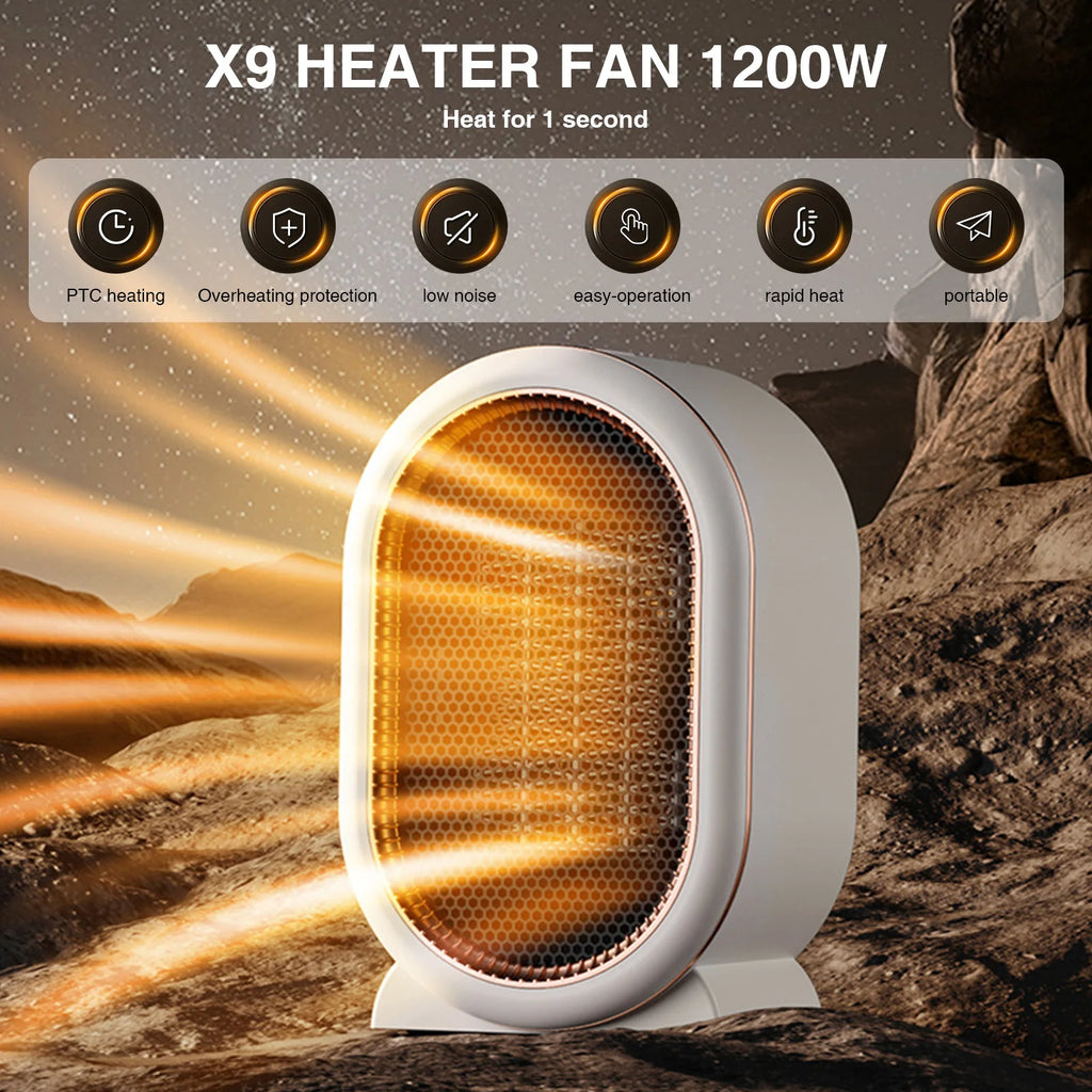 1200W Mini Electric Space Heater – PTC Ceramic Heating Plate Desktop Fan