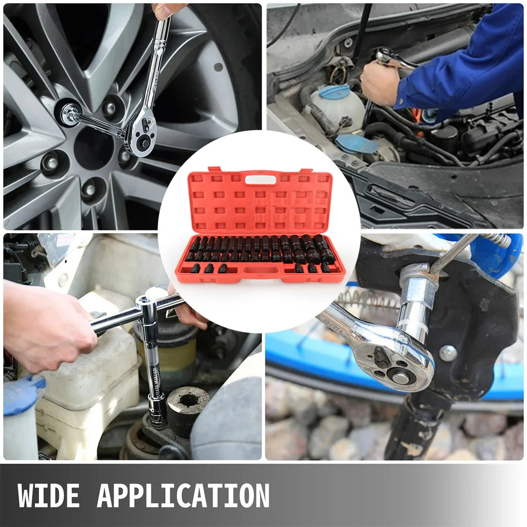 Heavy Duty 35‑Piece Car &amp; Truck Deep Impact Socket Set – 1/2" Drive, 8–32mm Metric