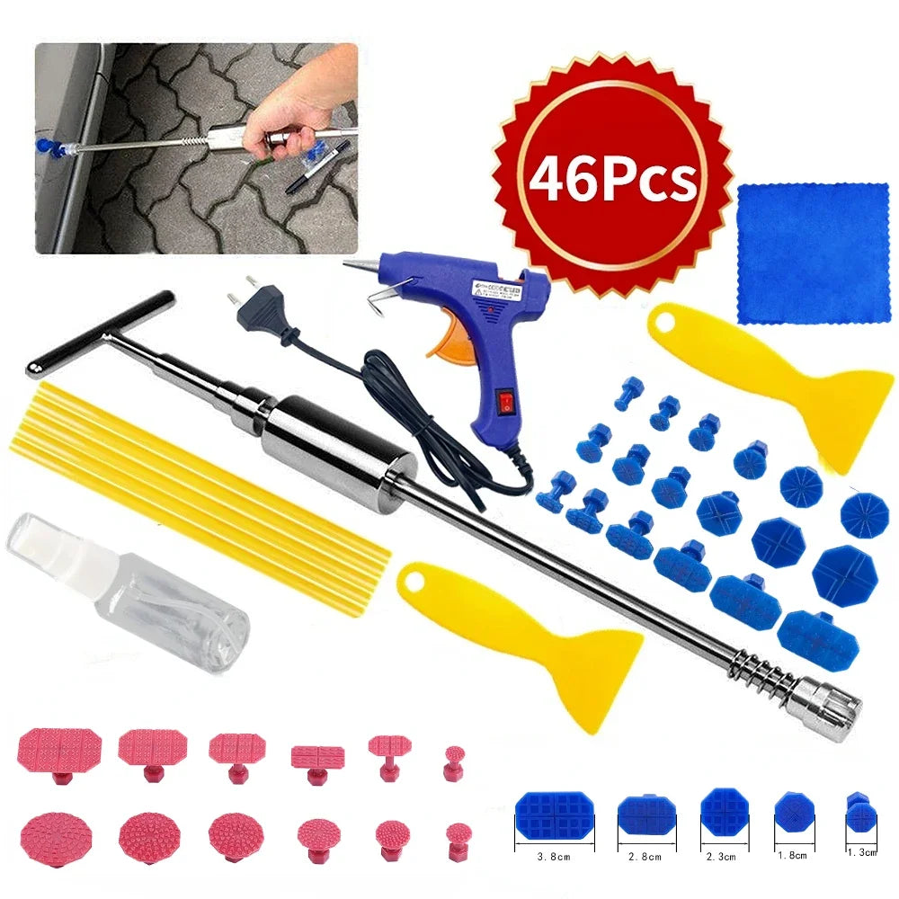 Car Dent Repair Tool Kit – Long &amp; Bridge Pullers with Glue Gun
