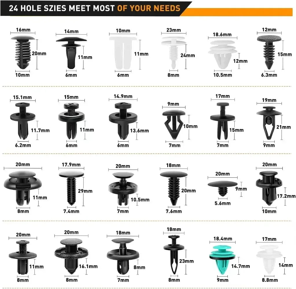 620PCS Car Fastener Retainer Clips Kit – 16 Most Common Sizes (5mm–10mm) with Fastener Removers & Cable Ties, OEM Replacement for Ford, GM, Chrysler, Toyota, Honda – Trim Panel, Bumper & Fender Rivets in Storage Case