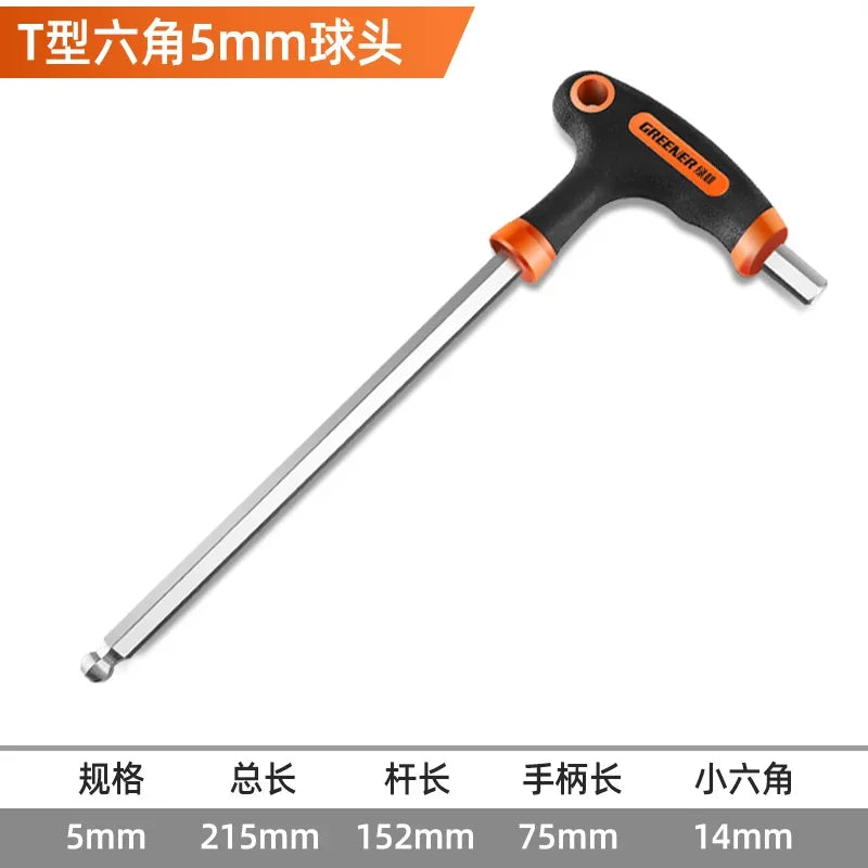 Hex Key Wrench Ball End Allen Hex Key Universal Double-end Hex Wrench Set Ball Head T-Type Handle Repair Bicycle Household Tools