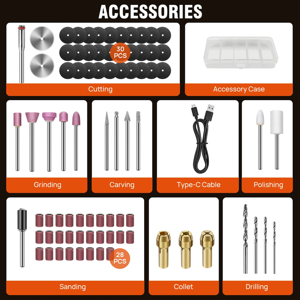 Rechargeable Rotary Tool – Cordless Mini Grinder with 80 Accessories