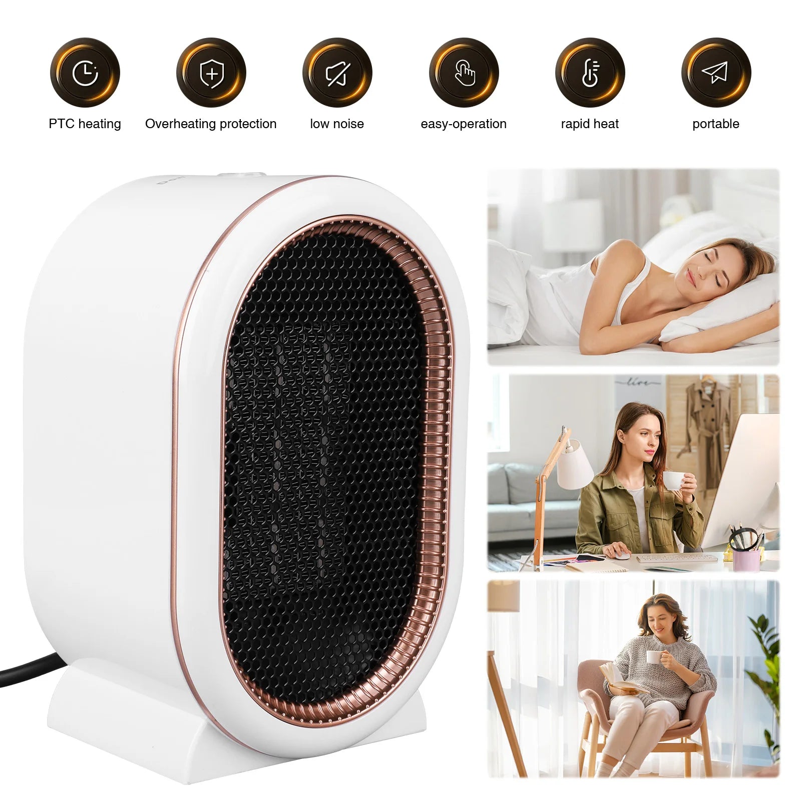 1200W Mini Electric Space Heater – PTC Ceramic Heating Plate Desktop Fan