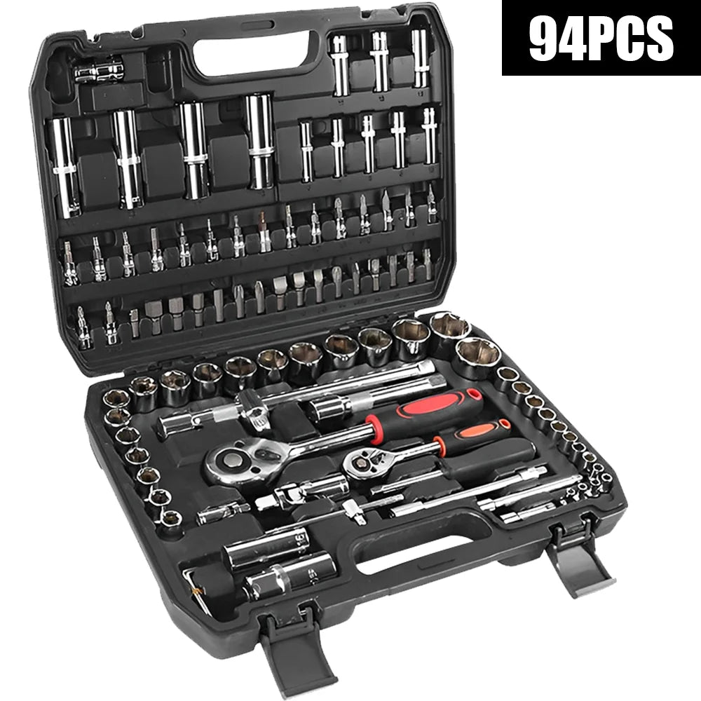 94pcs Ratchet Torque Wrench Combo 1/4 1/2 Ratchet Wrench Set Car Repair Tool Ratchet Spanner Screwdriver Bits Hand Tool