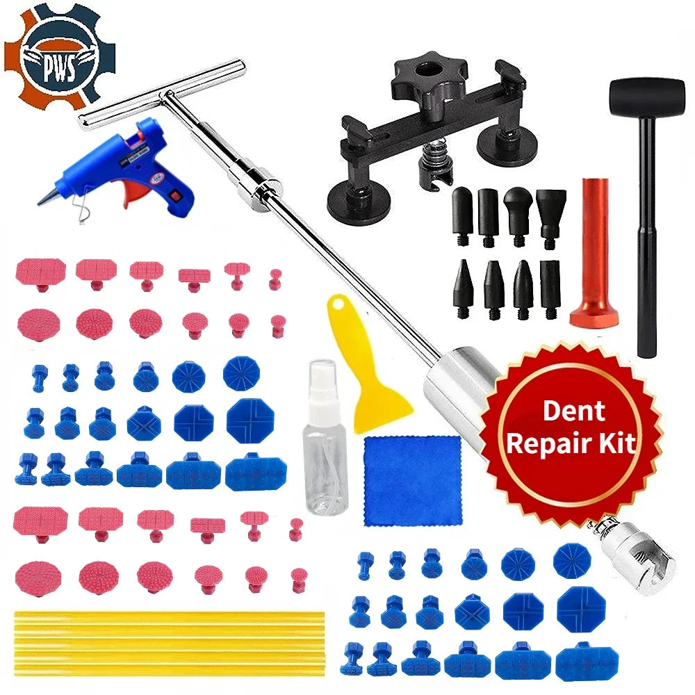 Car Dent Repair Tool Kit – Long &amp; Bridge Pullers with Glue Gun