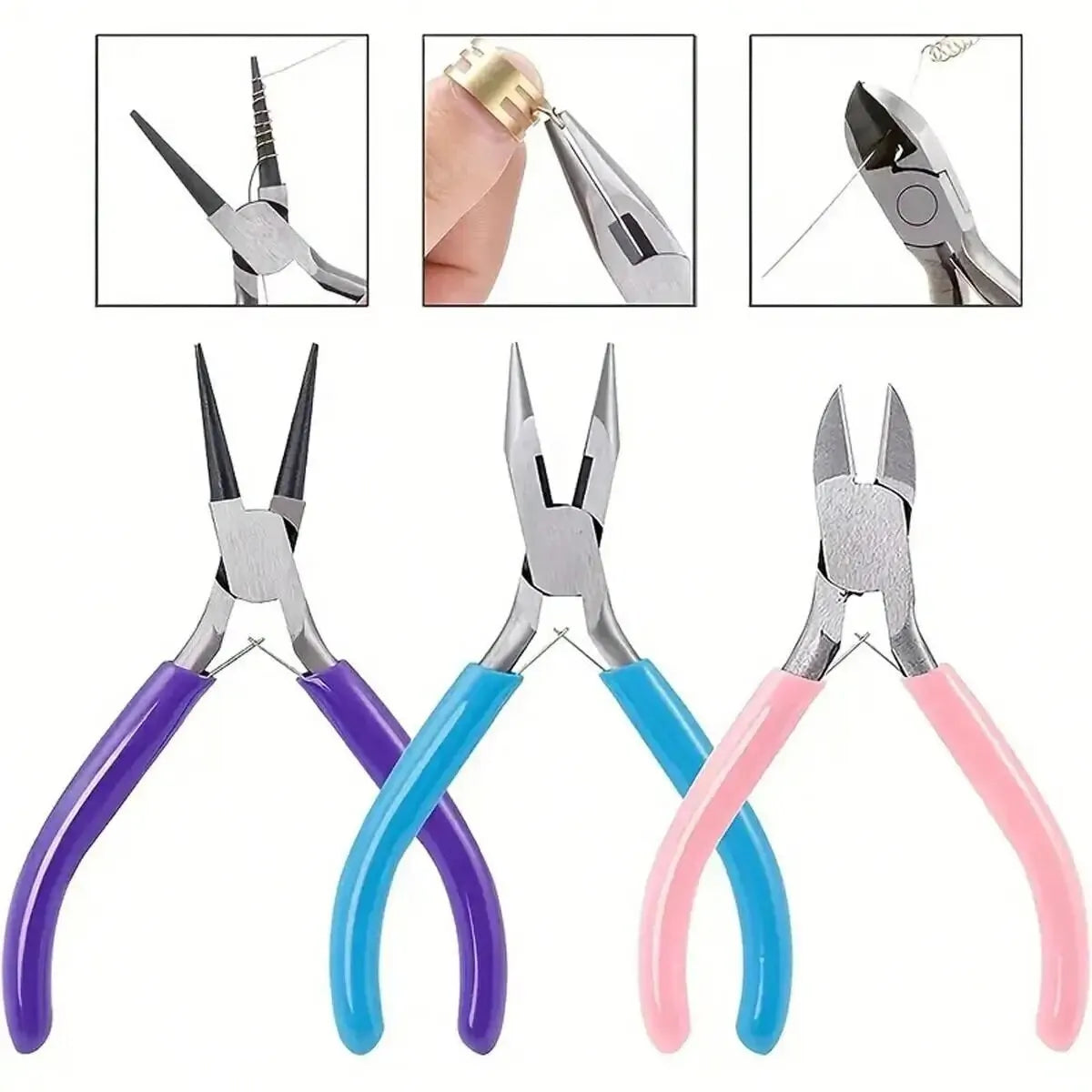 3pcs Jewelry Making Pliers Set – Needle Nose, Chain Nose, Round Nose &amp; Wire Cutter